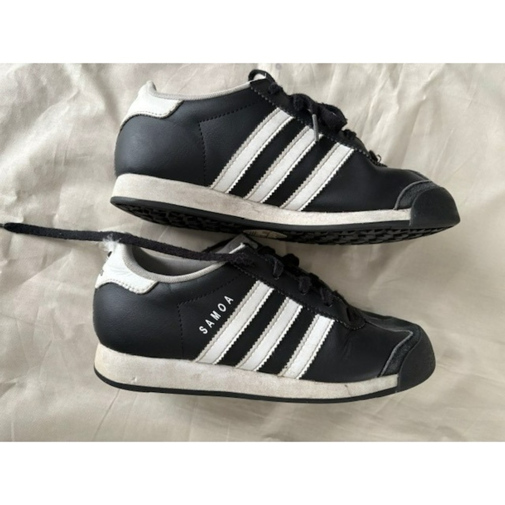 Adidas Samoa Lace Up Sneakers Black White Leather Size 3 Youth Casual Shoes